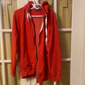 Red Zip-Up Hoodie. Denim Rebels